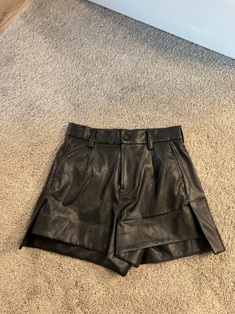Women's Black Faux Leather High-Waist Shorts
